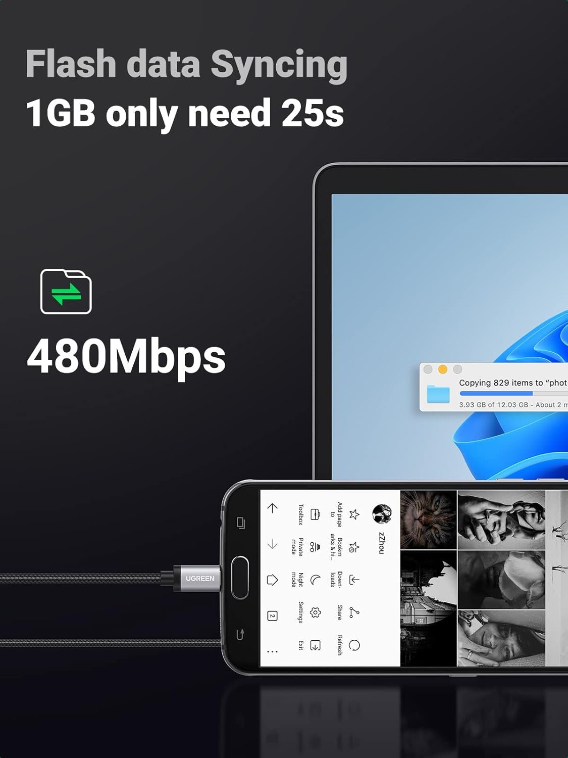 UGREEN USB to Micro 2.0 Cable Nylon Braided Fast Quick Charger Android Charging Cord for Galaxy S7 S6 S5 Edge A10, J3 Prime, Redmi Note 5 Pro, PS4, Xbox One Controller, Black, 10ft