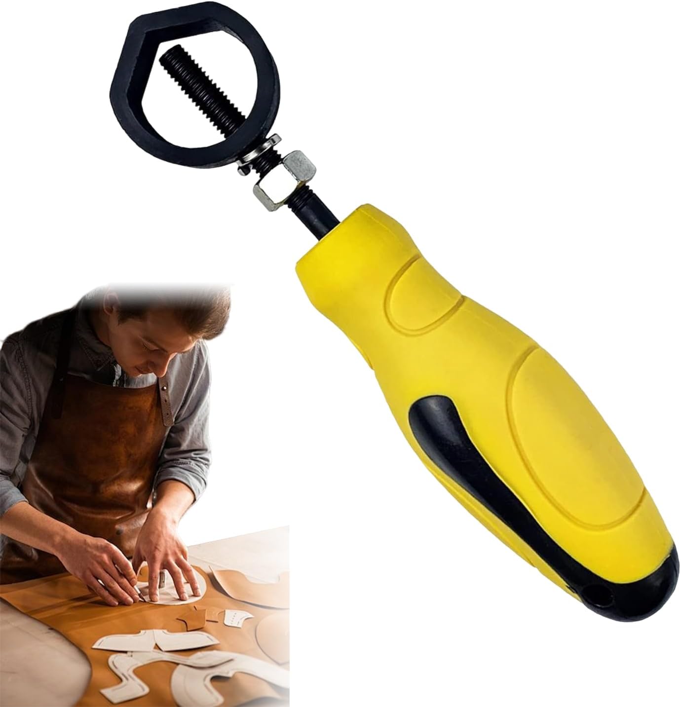 Metal Stamping Tools, Steel Stamp Holder, Ergonomic Safety Handle, Leather Puncher with Yellow Rubber for Metal Marking and Craft Punching, Anti Slip Design