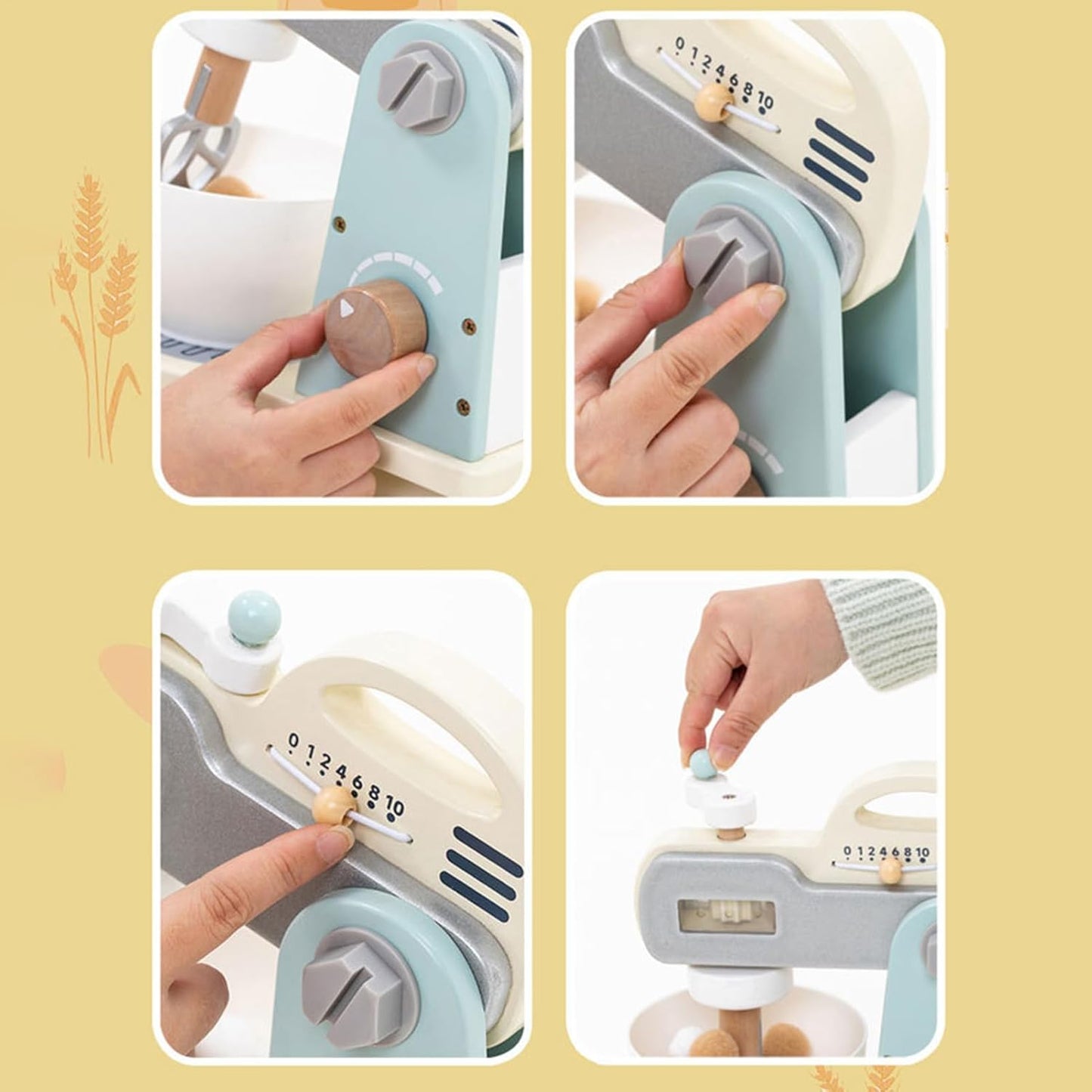 Toy Mixer, Wooden Play Set, Safe Pretend Kitchen Accessories, Realistic Educational Wooden Role Plays Cooking Toys for Young Chefs Girls and Boys Aged 3-5, Wood