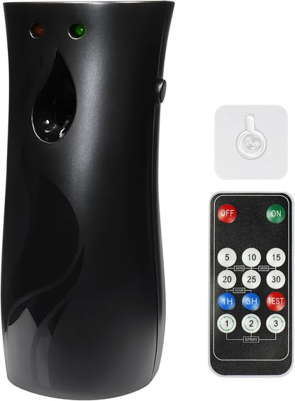 Auto Air Freshener Spray Dispenser,Free Standing or Wall Mounted,Timed sprayer with Remote control Adjustable Aromatherapy Machines for Home,Bathrooms,Offices,Hotels and Commercial Places (Black)