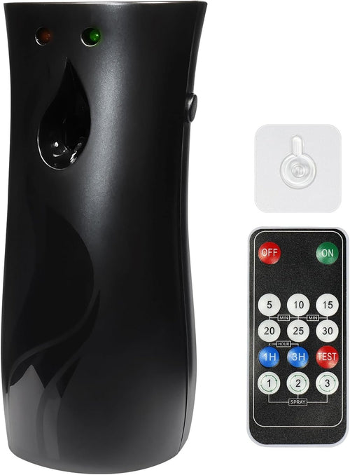Auto Air Freshener Spray Dispenser,Free Standing or Wall Mounted,Timed sprayer with Remote control Adjustable Aromatherapy Machines for Home,Bathrooms,Offices,Hotels and Commercial Places (Black)
