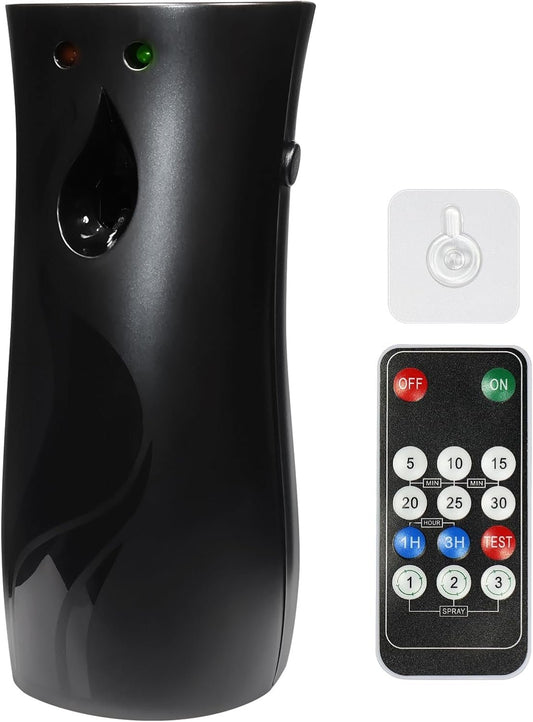 Auto Air Freshener Spray Dispenser,Free Standing or Wall Mounted,Timed sprayer with Remote control Adjustable Aromatherapy Machines for Home,Bathrooms,Offices,Hotels and Commercial Places (Black)