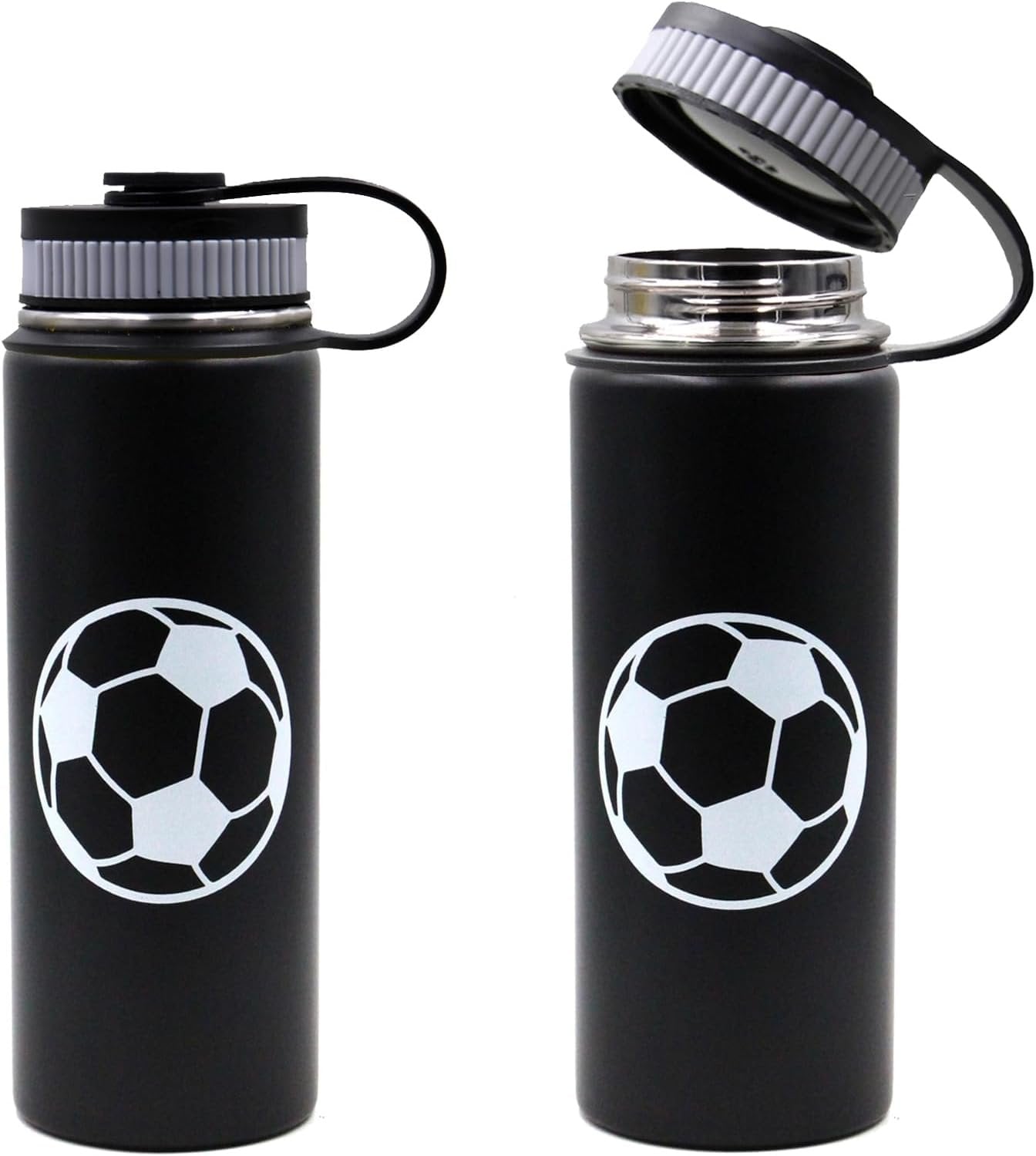 18 oz Soccer Water Bottle, Thermo Cup Sports Flask with 2 Lids, BPA-Free 18/8 Stainless Steel Leak Proof Travel Tumbler Double Wall Vacuum Insulated Water Bottles, Soccer Stuff Gifts for Boys Girls