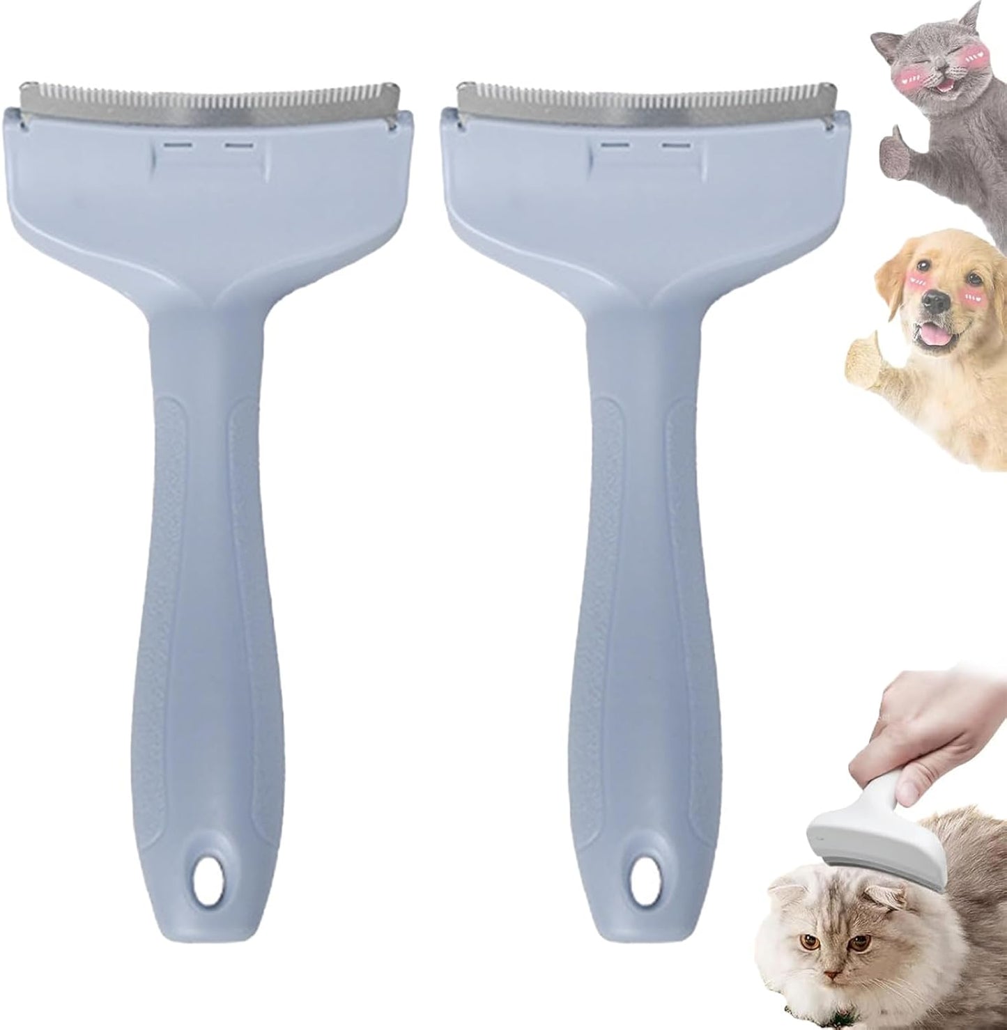 Doggocomfy Pet Comb Pro-Doggo Comfy Pet Hair Remover-Stainless Steel Deshedding Brush with Ergonomic Handle,V-Shaped Teeth for Long/Short Hair,Prevents Knots & Mats in Dogs & Cats (Blue,S+S)