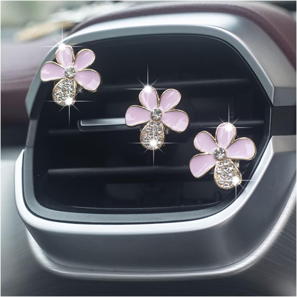 JNNJ 6 Pcs Daisy Flower Car Air Vent Air Vent Clip Car Air Freshener Flower Shape Car Perfume Diffuser Clip Cute Accessories for Car Interior Decoration (Pink)