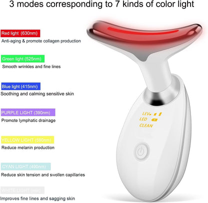 Face and Neck Massager, 7 Color LED Facial Beauty Device, Portable Skin Care Tools for Home Use,White