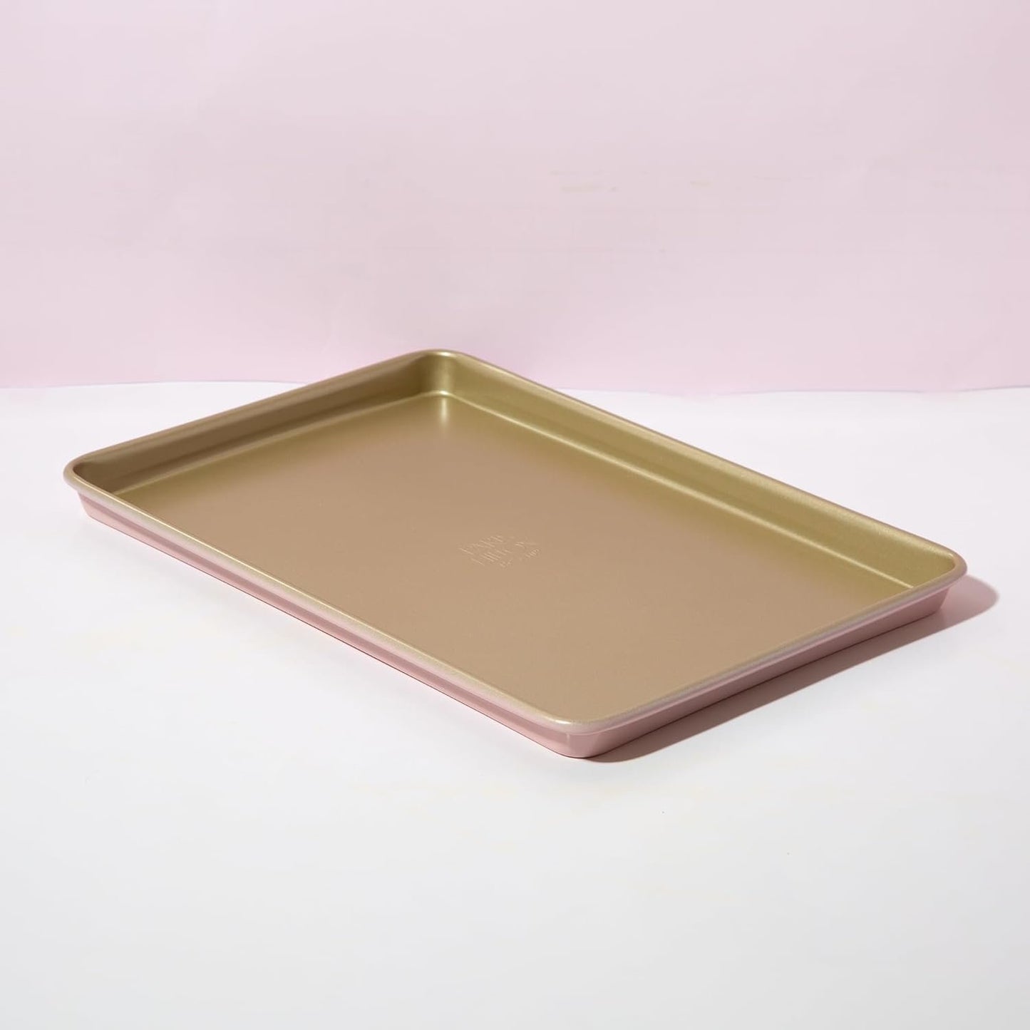 Paris Hilton Nonstick Carbon Steel Bakeware Collection, 15-Inch x 10-Inch Cookie Baking Sheet, Dishwasher Safe, Made Without PFOA and PFAS, Pink Champagne Two-Tone