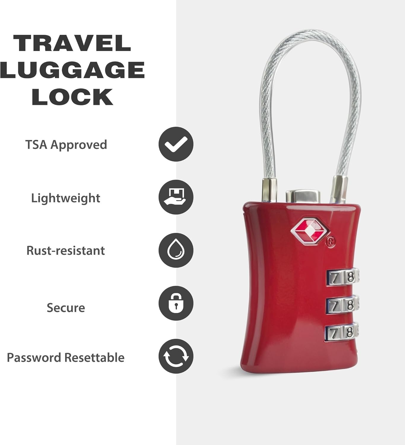 UP Security Suitcase Locks TSA Approved, Small Padlock Combination, TSA Locks for Luggage, Combo Travel Padlock with Code for Backpack, Gym Locker, Ammo Can (Black+Red), Black+Red, Modern