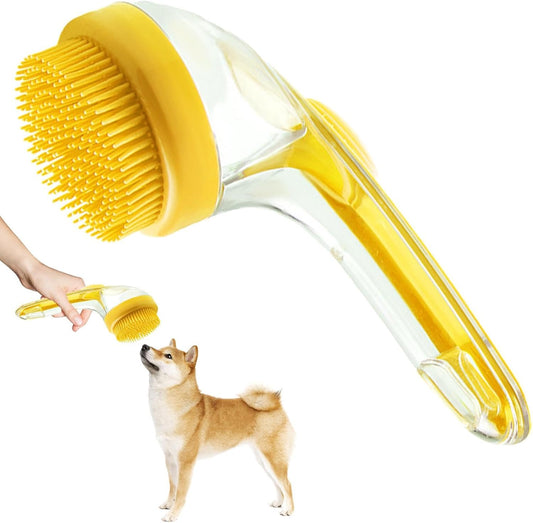 Dog Brush for Bathing | Soft Silicone Bristles, Long Handle Shampoo Brush for Dogs Bath with Soap Dispenser,Dog Soap Scrubber Pet Grooming Bath Brush for Pet Bathing, Combing Hair, Daily Cleaning