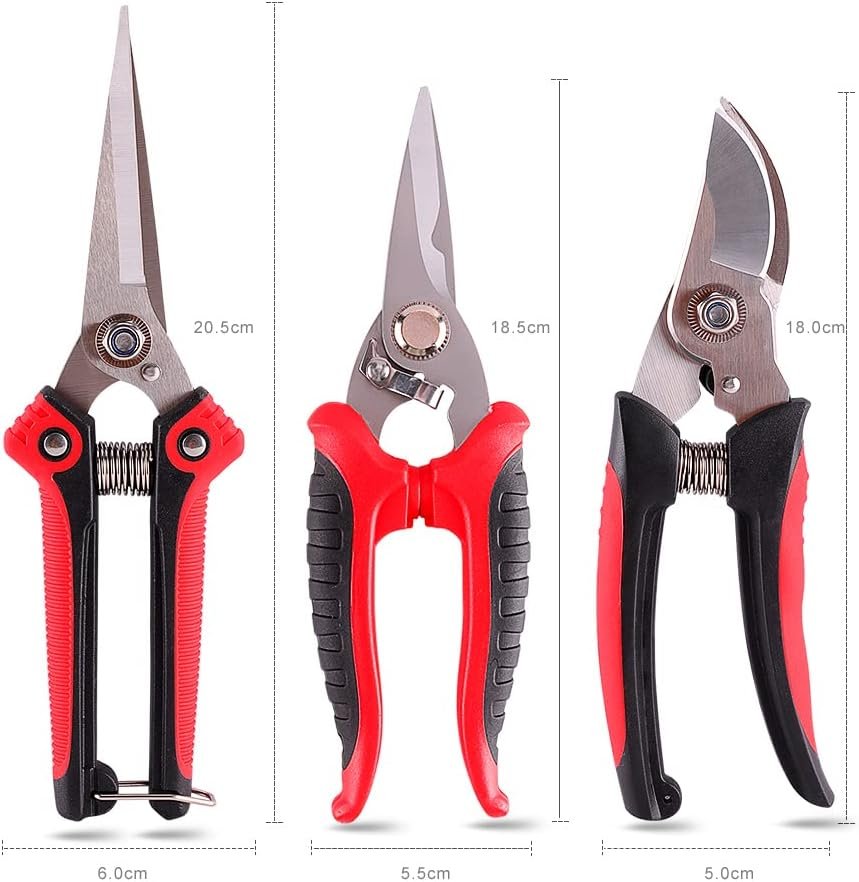 VASLON 3 Pack Garden Pruning Shears,Stainless Steel Garden Shears,Garden Scissors,Garden Clippers,Pruning Snips,Branch Cutters Tree Trimmer with Safety Lock and Shock-Absorbent Spring