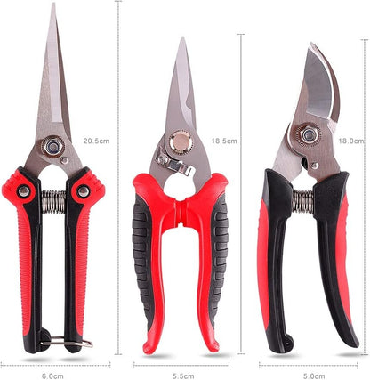 VASLON 3 Pack Garden Pruning Shears,Stainless Steel Garden Shears,Garden Scissors,Garden Clippers,Pruning Snips,Branch Cutters Tree Trimmer with Safety Lock and Shock-Absorbent Spring