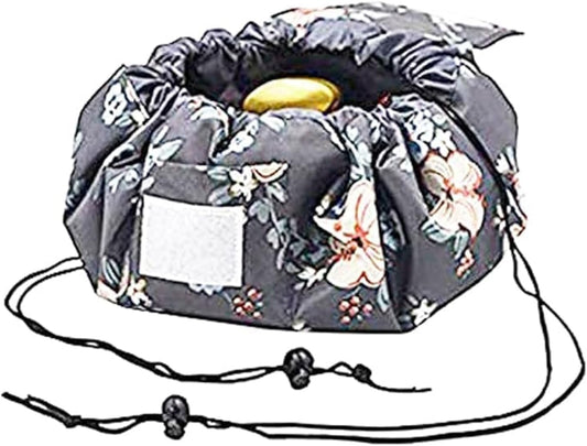 Lazy Cosmetic Bag Velvet Drawstring Makeup BagTravel Cosmetic Bag Portable Travel Makeup Pouch Magic Toiletry Bag for Womens Girls, Grey and Brown.