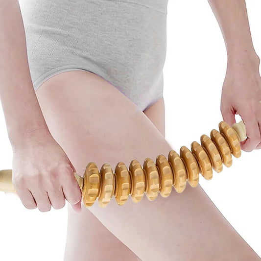 Wooden Muscle Massage Roller with Handle, Curved Roller Massager for the Whole Body, Promotes Circulation, Massager Legs, Back, Pain Relief and Body Relaxation