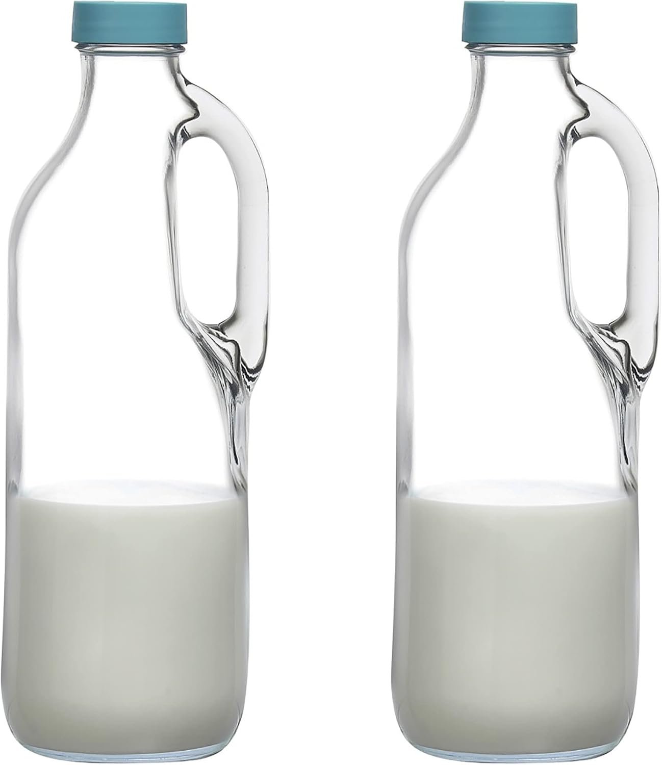 2 Pc 47oz Clear Glass Milk Bottles Glass Pitcher with Handle and Lids - Airtight Milk Container for Refrigerator Jug Water Juice Heavy Milk Bottle Liquid Containers for Kitchen