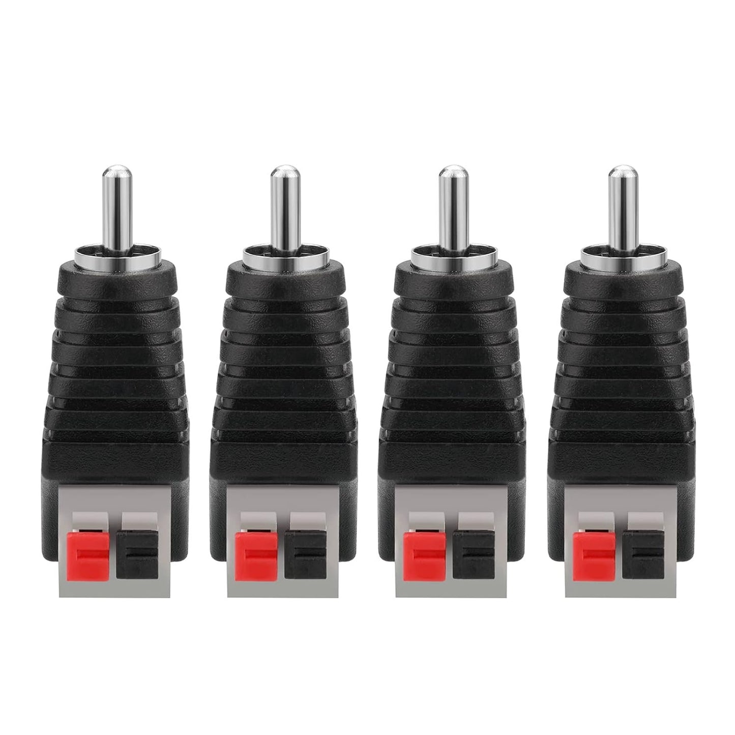 Borsuer RCA to Speaker Wires Adapter, 4Pcs RCA Male to Spring Press Type Terminal Speaker Wire Cable Converter Non-Soldering RCA Speaker Jacks for Speaker Connections