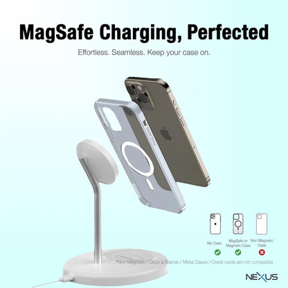 NEXUS NexusMag Wireless Charger, 15W Fast Charge, 2 in 1 MagSafe Charging Stand, Lightweight, Compatible with iPhone 16/15/14/13/AirPods Pro/Galaxy S25 Ultra/Pixel 9 Pro (No AC Adapter)