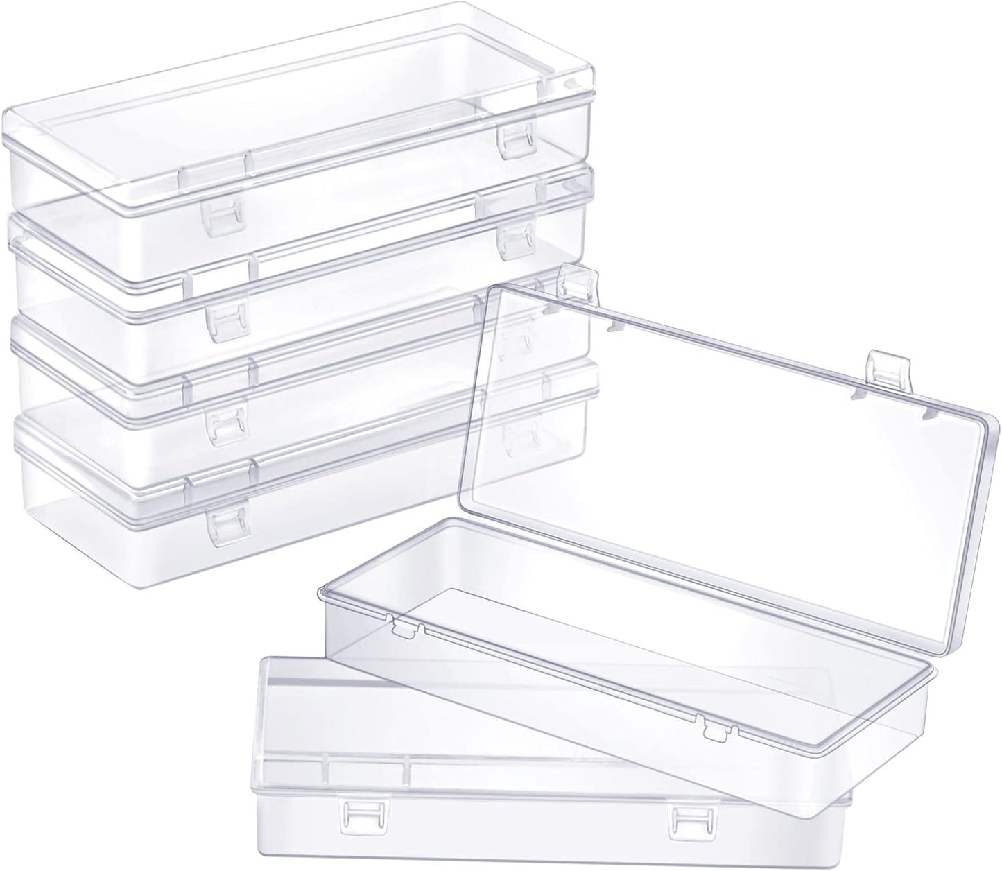 ZORRITA 6 Pack Small Plastic Storage Containers with Hinged Lids, Rectangle Clear Plastic Boxes for Beads, Jewelry, Game Pieces and Crafts Items (6.1 x 2.56 x 1.18 Inch)