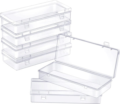 ZORRITA 6 Pack Small Plastic Storage Containers with Hinged Lids, Rectangle Clear Plastic Boxes for Beads, Jewelry, Game Pieces and Crafts Items (6.1 x 2.56 x 1.18 Inch)