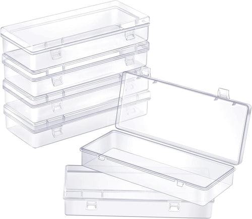 ZORRITA 6 Pack Small Plastic Storage Containers with Hinged Lids, Rectangle Clear Plastic Boxes for Beads, Jewelry, Game Pieces and Crafts Items (6.1 x 2.56 x 1.18 Inch)