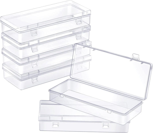 ZORRITA 6 Pack Small Plastic Storage Containers with Hinged Lids, Rectangle Clear Plastic Boxes for Beads, Jewelry, Game Pieces and Crafts Items (6.1 x 2.56 x 1.18 Inch)
