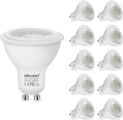 DiCUNO GU10 LED Bulbs, 50W Equivalent, 6000K Daylight White, 5W 500lm, MR16 45° Flood, Non-Dimmable for Track & Recessed Lighting, 10-Pack