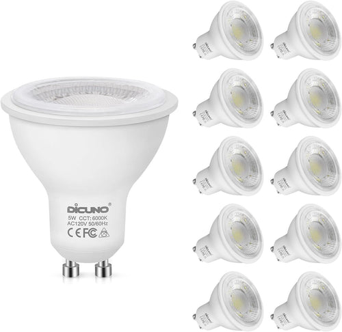 DiCUNO GU10 LED Bulbs, 50W Equivalent, 6000K Daylight White, 5W 500lm, MR16 45° Flood, Non-Dimmable for Track & Recessed Lighting, 10-Pack