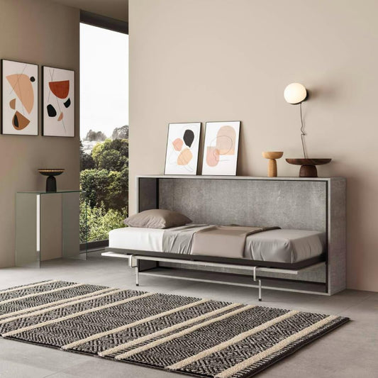 IMAGO FACTORY Kendo Single – Folding Single Bed (L.200 P.106 H.97) Horizontal Fold-Out Bed 100% Made in Italy, Concealed Beds (Mattress, Concrete)