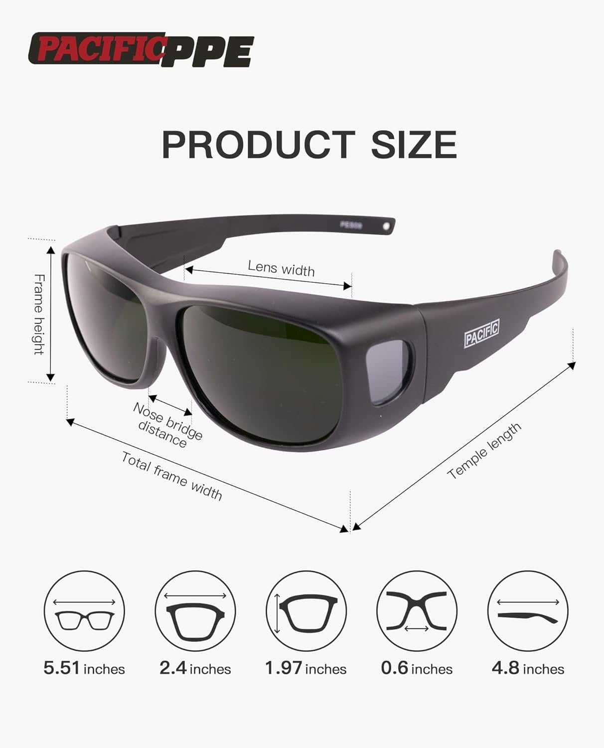 PACIFIC Welding Safety Glasses, Wrap-around Safety Welding Lens, Anti-scratch Safety Glasses, UV Protection, Protective Glasses, ANSI/ISEA & MCEPS Compliant, IR Shade 5