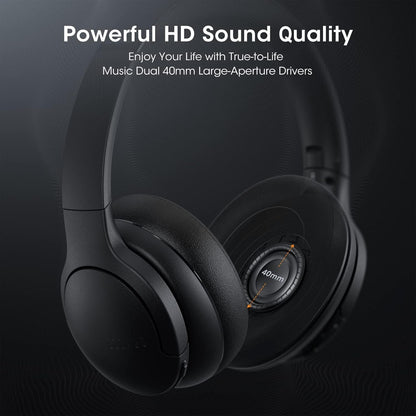 DOQAUS Wireless Headphones, 90H Playtime Bluetooth Headphone Over Ear with 3 EQ Modes, Built-in Mic, HiFi Stereo Sound, Deep Bass, Foldable Wireless Headset for iPhone/PC/Travel/Office (Black)