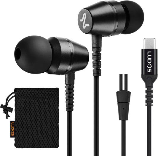 LUDOS OMNITONE USB C Headphones, 5 Years Warranty, USB-C Earbuds for iPhone 16 15 Pro Max Plus Samsung Galaxy S24 S23 Ultra S22 S21 FE S20 Z Flip 3 Fold 4 A53 A54, USB Type C Earphones for iPad Pro