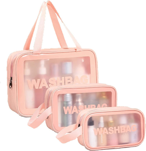 Travel Toiletry Bag for Women Men, Translucent Waterproof Travel Makeup Cosmetic Pouch Traveling Organizer for Toiletries, Cosmetic, Accessories, A-Pink, Fashion