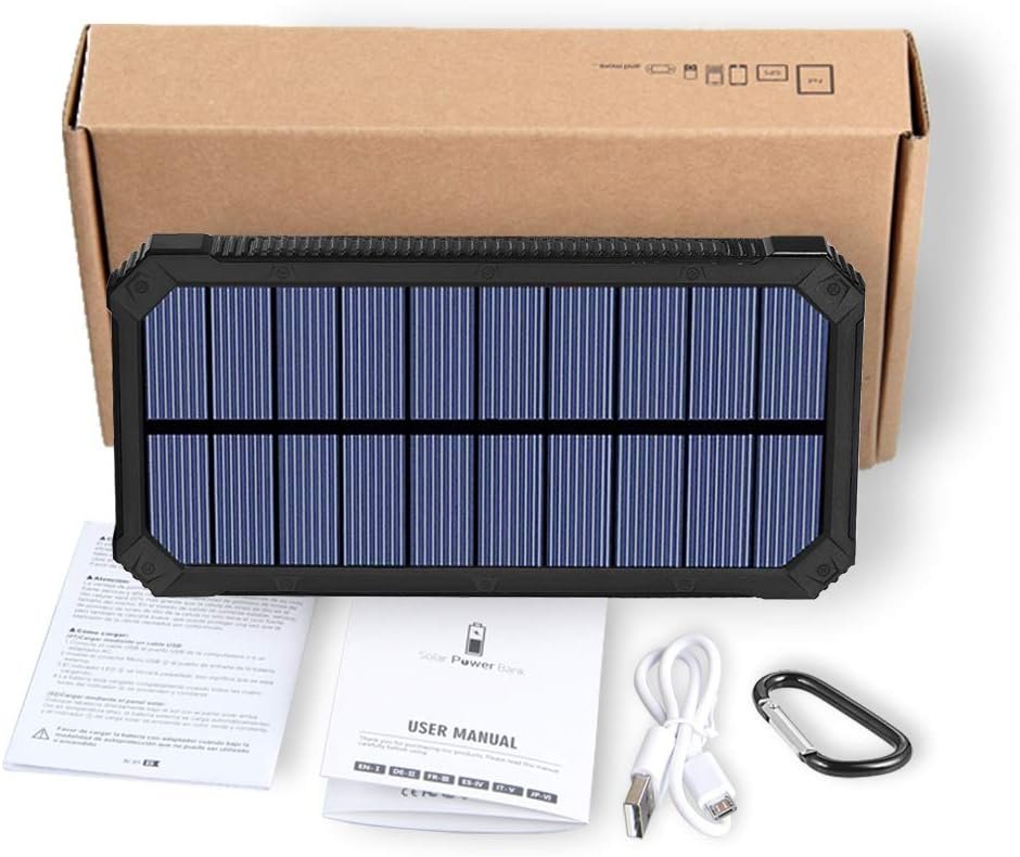 Solar Charger, Friengood 15000mAh Portable Solar Power Bank with Dual USB Output Ports, Solar Phone Charger External Battery Pack with 6 LED Flashlight Light for iPhone, iPad, Android and More (Black) …