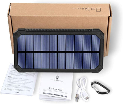 Solar Charger, Friengood 15000mAh Portable Solar Power Bank with Dual USB Output Ports, Solar Phone Charger External Battery Pack with 6 LED Flashlight Light for iPhone, iPad, Android and More (Black) …