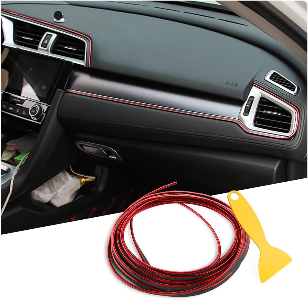 XINLIYA Car Interior Moulding Trim Strips, 33Ft/10M Universal Electroplating Decoration Filler Insert Strips, Styling Dashboard DIY Flexible Strip, Garnish Accessory with Installing Tool（Red）