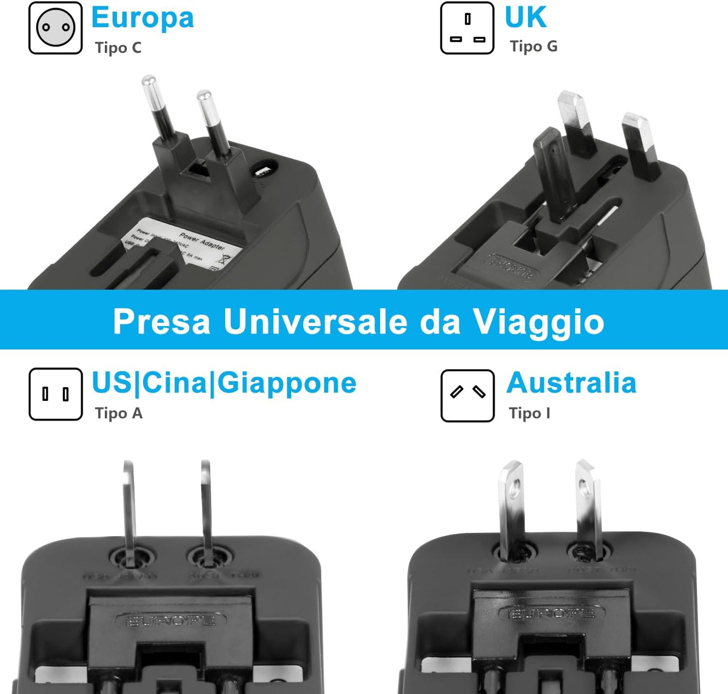 Travel Adapter, Amoner Universal Travel Adapter with 2 Ports USB Charger Suitable for More Than 180 Countries (Black)