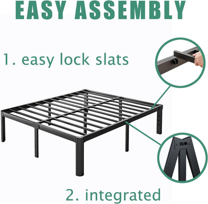 LAKKURI 18 Inch High Cal King Bed Frame No Box Spring Needed, Platform Metal California King Bed Frame, Easy Assembly, Noise Free, Heavy Duty, Black