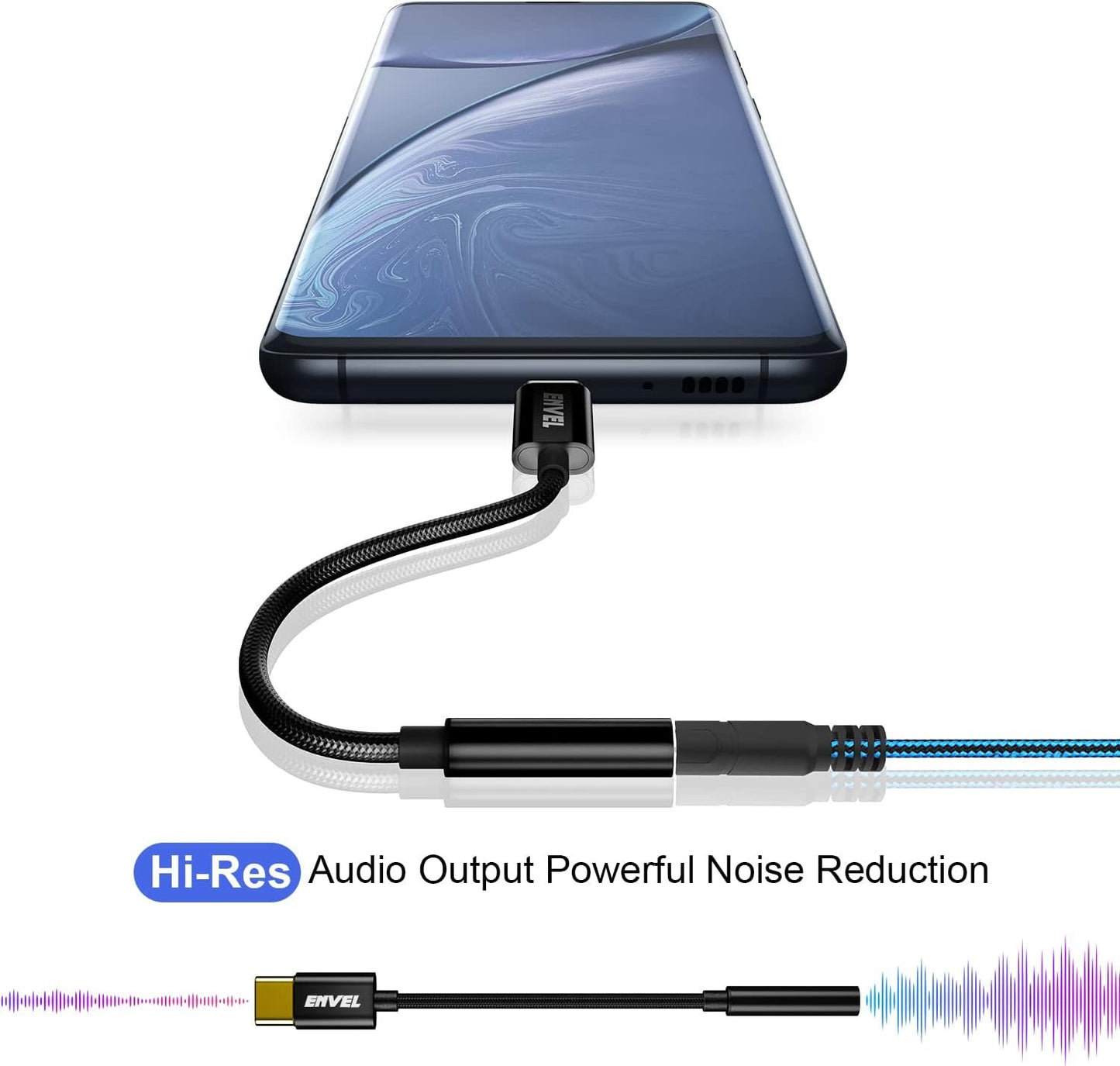 ENVEL USB C to 3.5 mm Headphone Jack Adapter, Type C to 3.5mm Audio Stereo DAC Chip Cable Compatible with Phone 16 Pro Max/16 Pro/16 Plus Pixel4 Galaxy S25 24 S23 S22 S10 S9 OnePlus 9 8T 7T Black