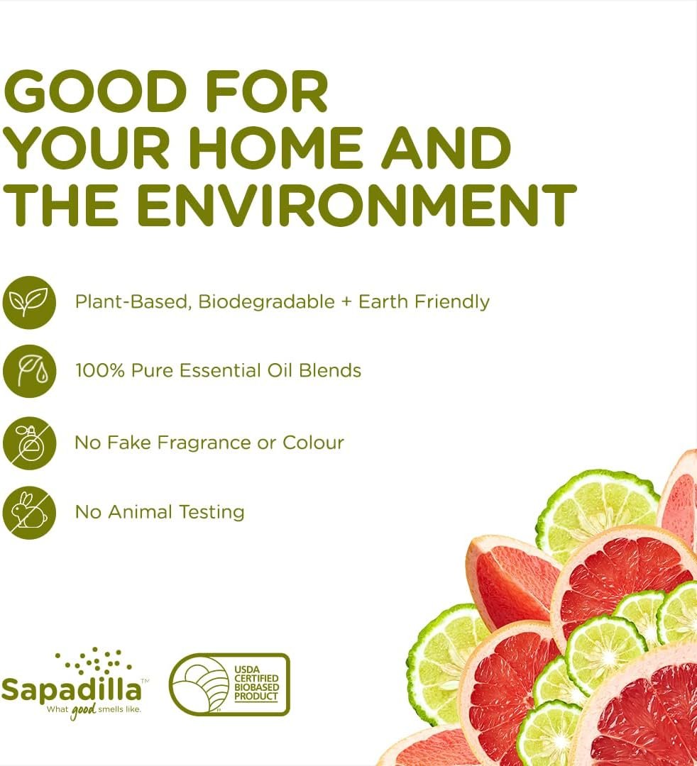 Sapadilla Grapefruit + Bergamot Biodegradable Liquid Dish Soap, 16 Ounce, (Pack of 3)