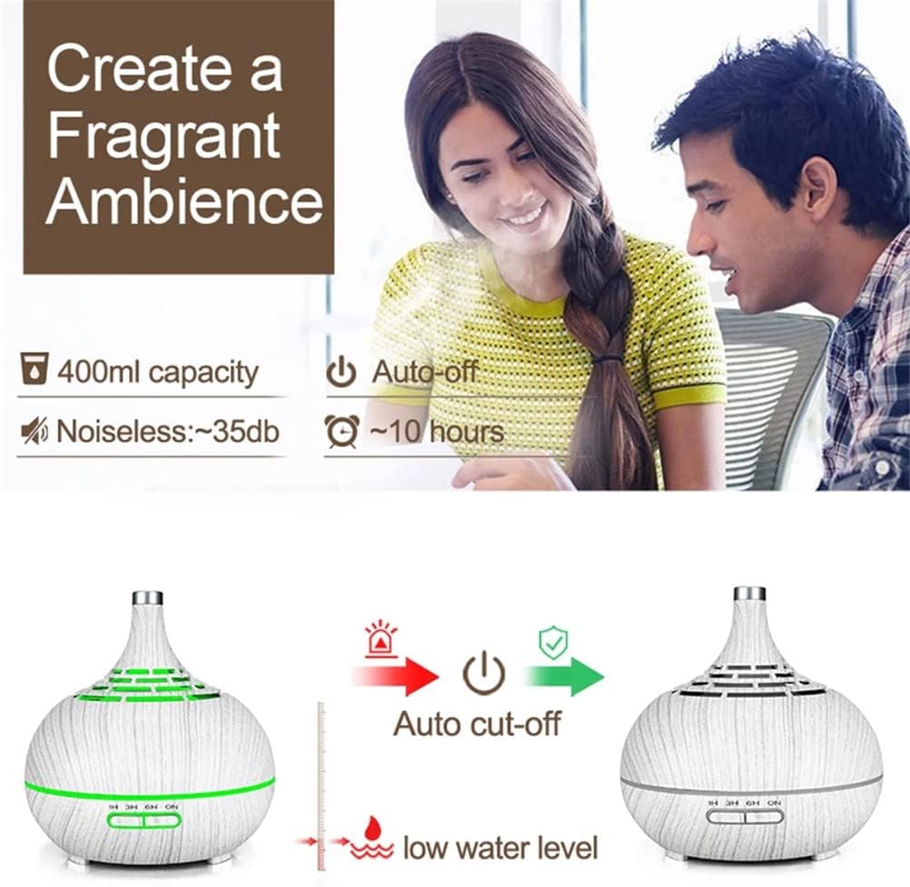 400ml Wood Grain Air Humidifier Remote Control Aroma Essential Oil Difuser Ultrasonic Cool Mist Maker Aromatherapy for Office Home Car (B)