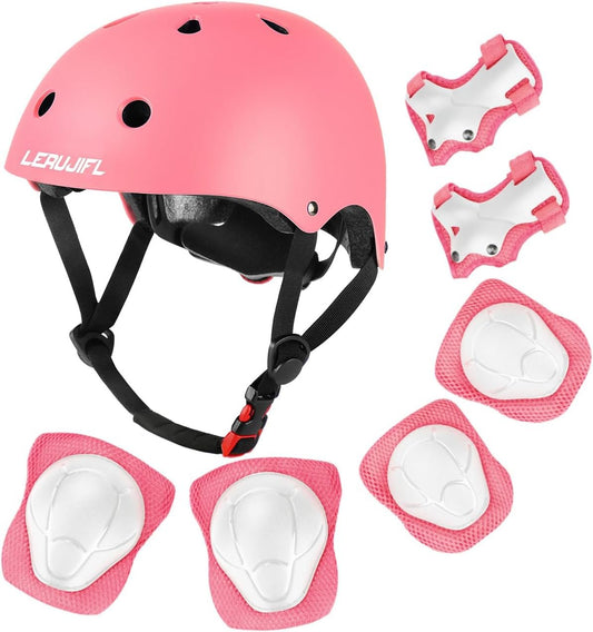 LERUJIFL Kids Bike Helmet Set, Toddler Helmet for Ages 2-8 Year Boys Girls, Adjustable Helmet Protective Gear Set with Wrist Guards, Knee and Elbow Pads, Safety Certified for Bike, Roller, Scooter