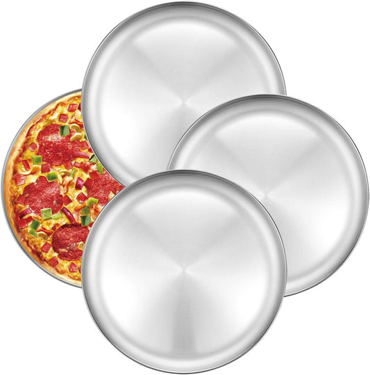 Pizza Baking Pan Pizza Tray - Deedro 12 inch Stainless Steel Pizza Pan Round Pizza Baking Sheet Oven Tray, Non-Toxic & Healthy Bakeware for Oven Baking, 4 Pack Silver