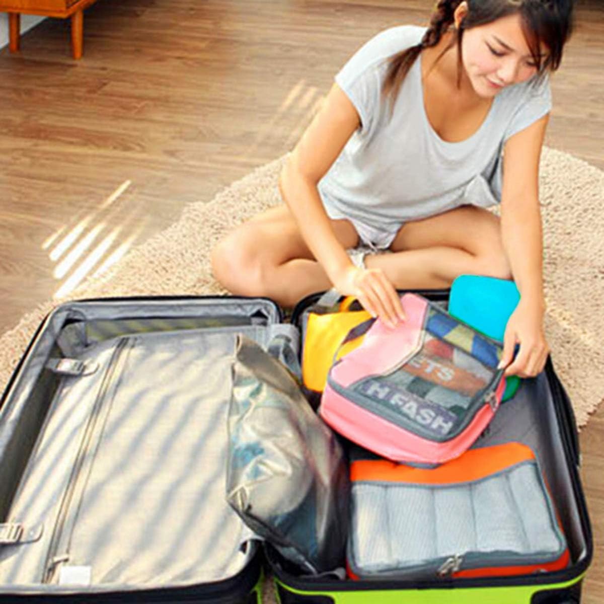 OW-Travel Travel Organizer Suitcase Set, Suitcase Organizer, Storage Bags for Suitcases. Packing Cubes Set Organizer Suitcase, 1) Multi-coloured