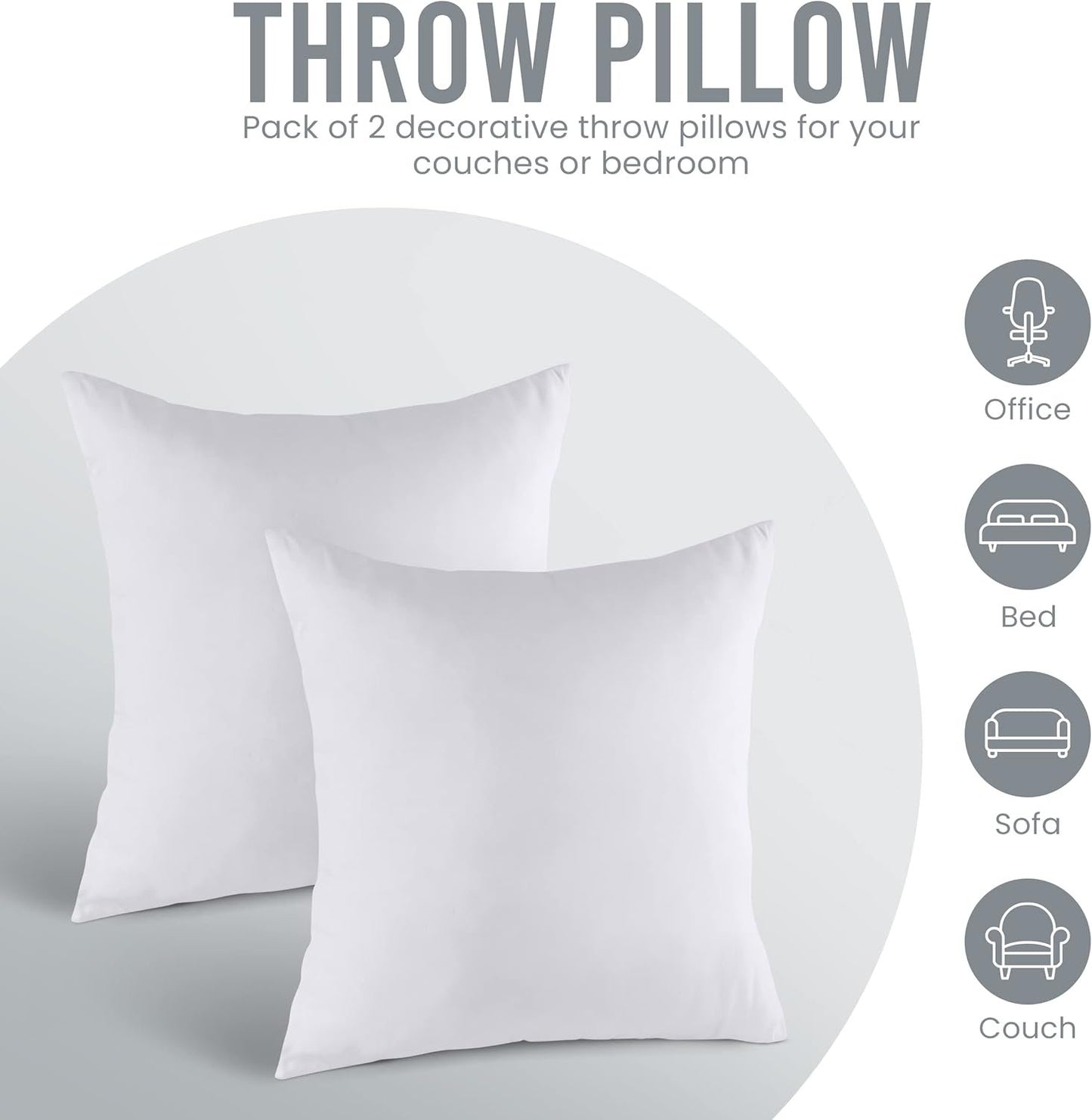 Utopia Bedding Throw Pillows Insert (Pack of 2, White) - 18 x 18 Inches Bed and Couch Pillows - Indoor Decorative Pillow