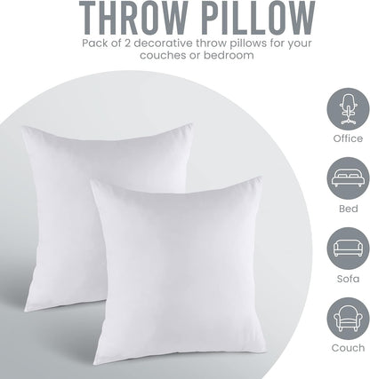 Utopia Bedding Throw Pillows Insert (Pack of 2, White) - 18 x 18 Inches Bed and Couch Pillows - Indoor Decorative Pillow