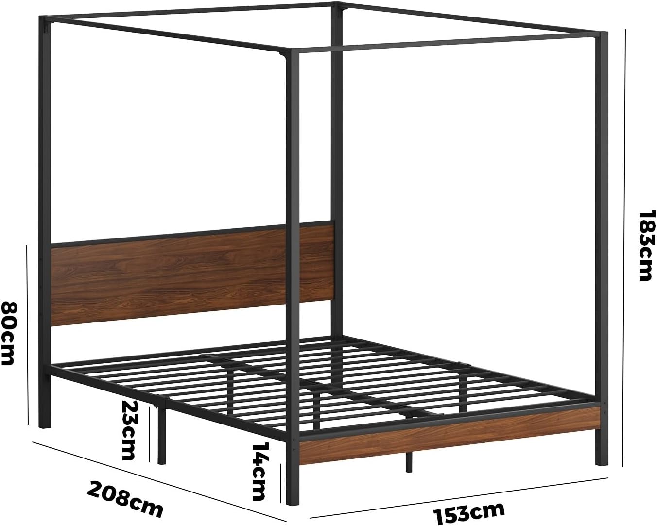 Oikiture Bed Frame Queen with Canopy Metal Bed Storage Base Black