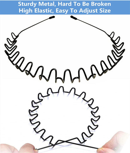 XINGZHE Metal Hair Band for Men Women's Hair Hoop Clips, Unisex Black Wavy Spring Headband for Men's Hair Accessories Bands Simple Elastic Non Slip Wide Headbands Headwear Bandeau for Outdoor Sporters
