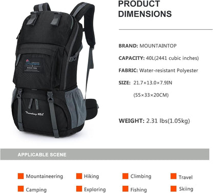 Mountaintop 40L Hiking Backpack Outdoor Camping Lightweight Daypack Travel Backpack for Men Women