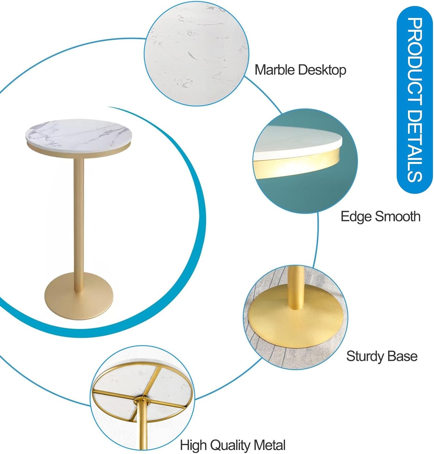 TWHZSAI Round Height Bar Pub Table/with Marble Tabletop And Gold Metal Sturdy Base Indoor-Outdoor Bar Bistro Height Table/Small Breakfast Bar Tall Tables for Kitchen,Dining Room,Living Room(Size:5