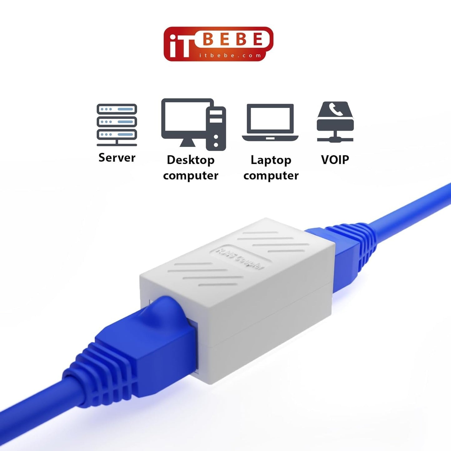 ITBEBE RJ45 in-Line Coupler Connector Cat6 Cat5e Ethernet Network Cable Extender Adapter (2-Pieces, White)