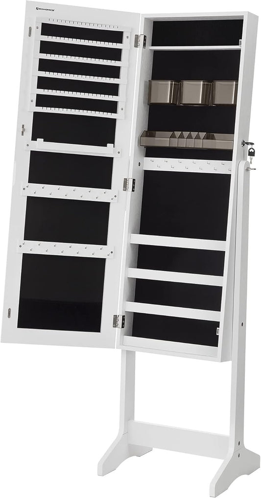 SONGMICS JJC002W01 Mirror Cabinet with 2 Separate Organizer, Frameless Mirror for Necklaces, Earrings, Makeup, White